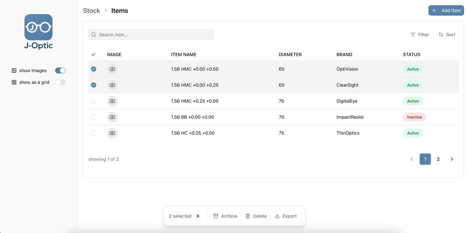 J Optics Stock Management